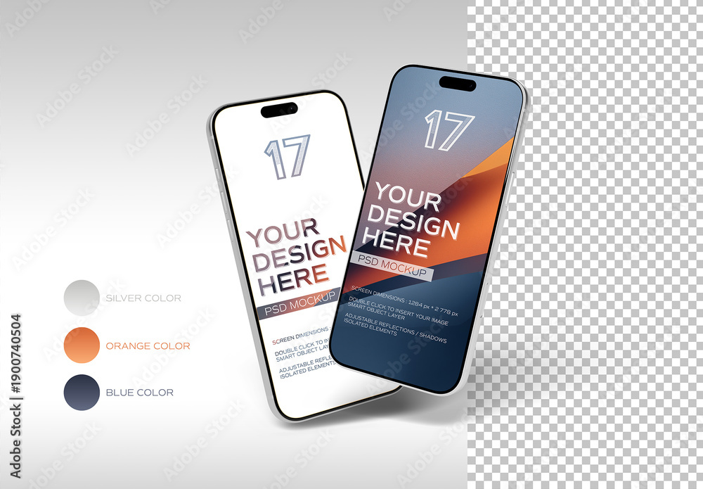 Two Isolated Smartphones Floating On Editable Background Mockup Stock ...