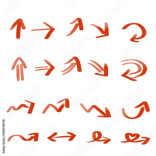 手描きマーカー矢印セット オレンジの方向サイン ラフなマーキング素材