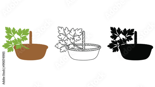 A colorful illustration of parsley in three different bowls