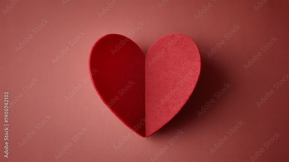 Fototapeta premium Simple red paper heart symbol on a textured pink background