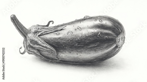 Wallpaper Mural Graphite drawing of a whole eggplant with water drops and detailed smooth surface on white background Torontodigital.ca