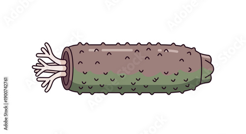Illustration of a green sea cucumber with tentacles on one end.
