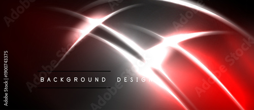 Abstract red background features bright white curved lines. Dynamic design evokes energy, motion, modern aesthetic. Simple text labels bottom center.