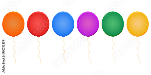 Set of colorful realistic ballons isolated on transparent background. Suitable for celebration and birthday. Vector illustration.