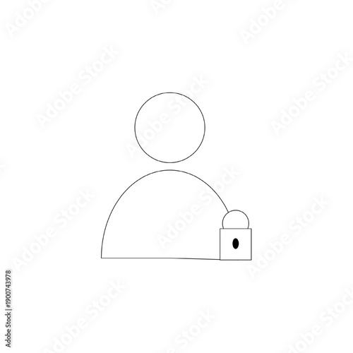 User restricted icon with user profile and padlock in minimal outline style. Represents limited user access, restricted account or protected profile in UI design.