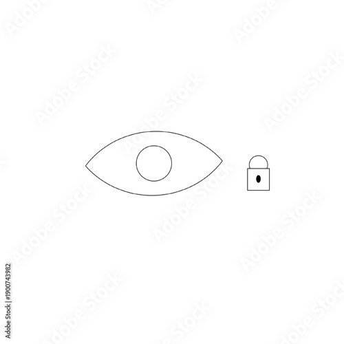 Read-only access icon showing eye with padlock in minimal black line style. Represents view-only permission, restricted editing or protected content in user interface design.