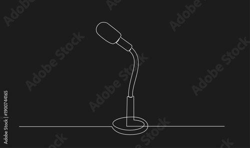 Minimalist Continuous Line Art Microphone on Stand Vector Illustration on Black Background