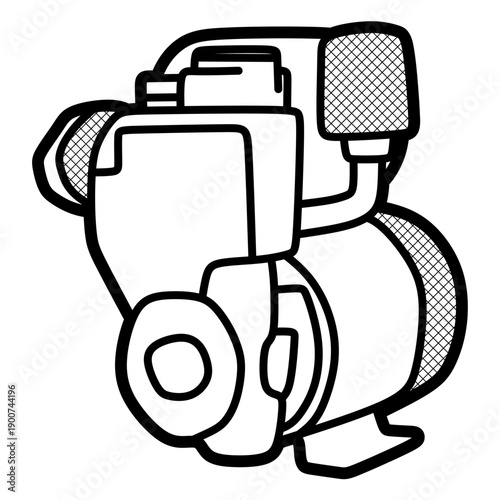 black and white water pump image, editable lines