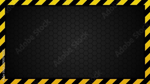 Warning frame animation with yellow and black diagonal stripes. Yellow and black border danger sign. Tape frame caution. Seamless animation