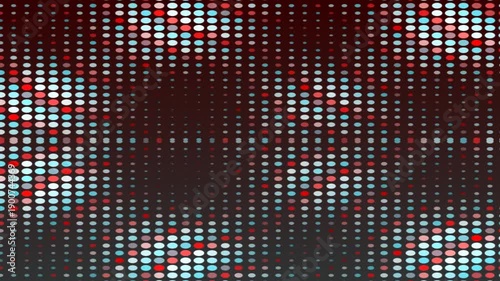 Pattern of colorful, evenly spaced dots arranged in wavy lines on a black background