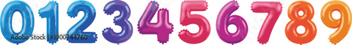 Colorful foil balloon numbers set zero to nine for birthday party celebration decoration vector illustration