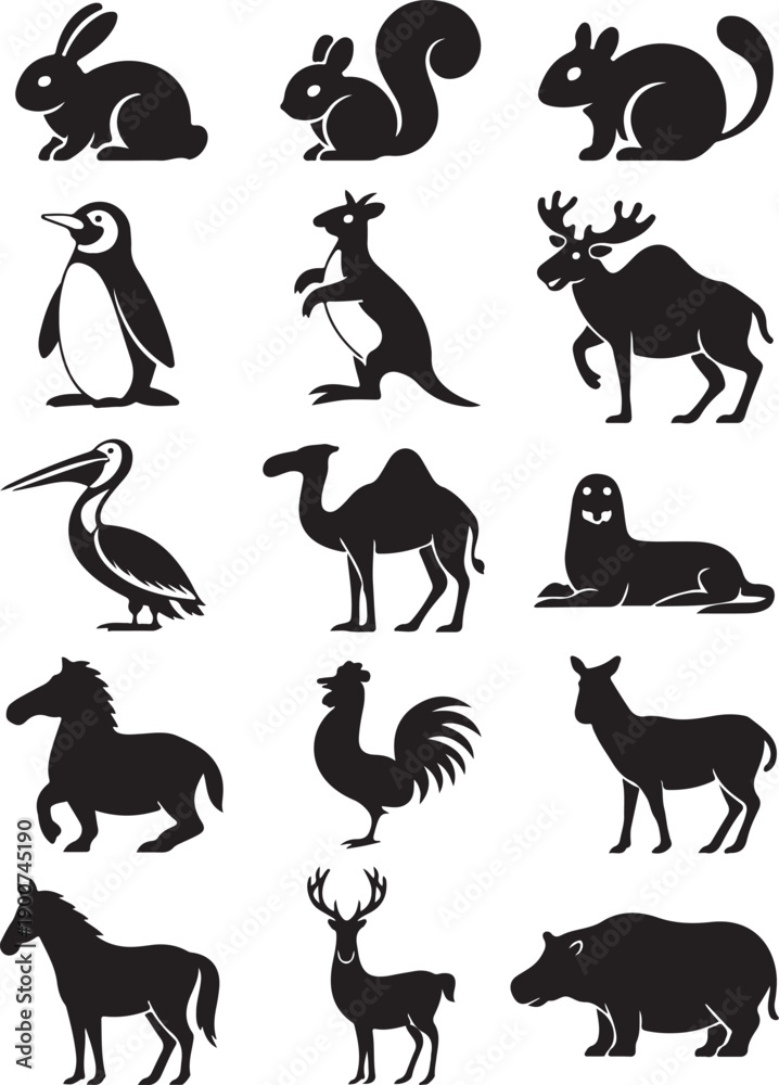 Fototapeta premium Collection of Animal Silhouettes Vector Graphics