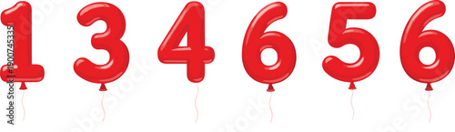 Red foil balloon numbers set isolated on white background for birthday party celebration vector illustration