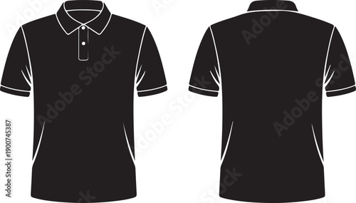 black white color polo shirt line outline logo illustration vector design template