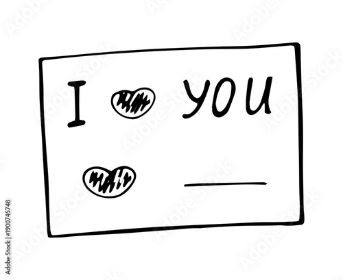 Hand Drawn I Love You Card with Hearts in Minimal Style