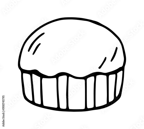 Cupcake Doodle Dessert Hand Drawn Minimal Sweet Bakery Illustration