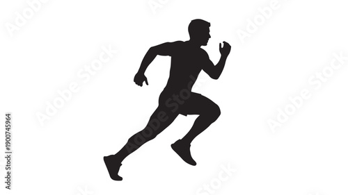 Silhouette of a Runner in Motion with Dramatic Pose in Black on White Background for Fitness Advertising