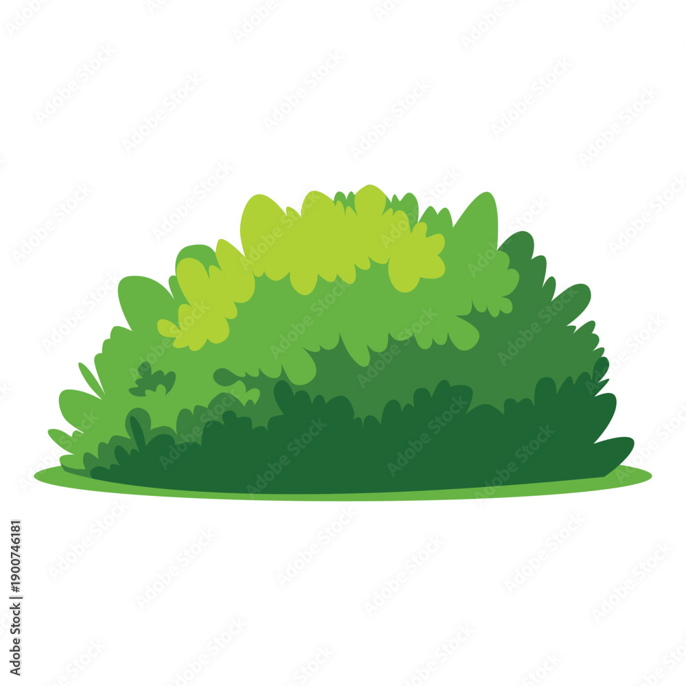 Obraz premium A graphic illustration of a lush green bush with varying shades of green foliage against a white background.