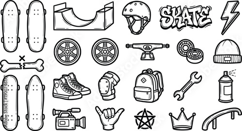 Skateboarding Culture Icons - Graffiti Elements, Gear and Accessories Vector Pack