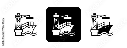 Port  Solid color and black line drawing vector illustration set