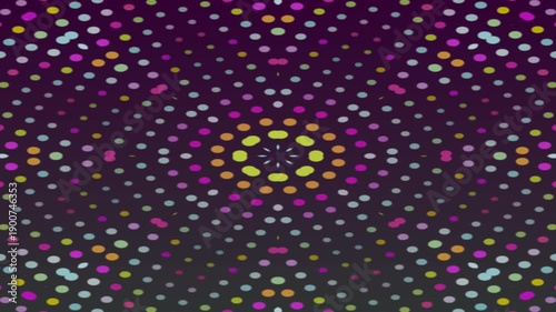 A colorful, vibrant geometric pattern composed of symmetrical dot arrangements creating a mandala-like design