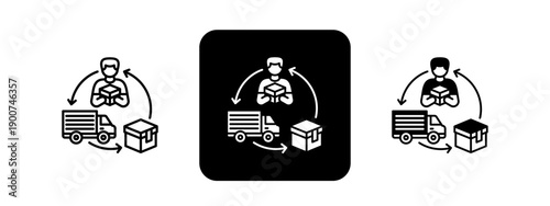 Supply Chain  Solid color and black line drawing vector illustration set