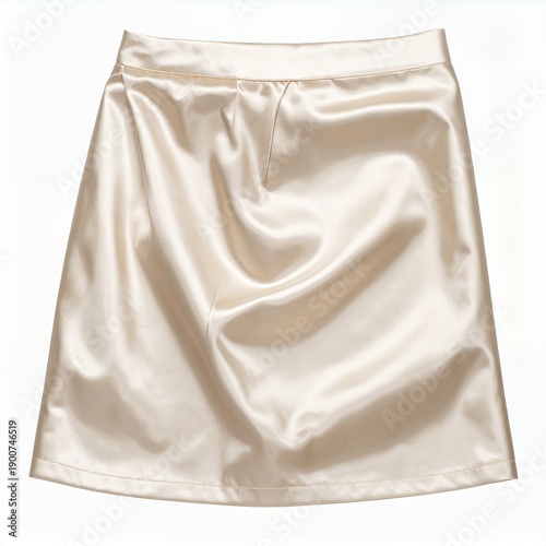 Elegant cream-colored satin skirt with soft folds isolated against a plain white backdrop