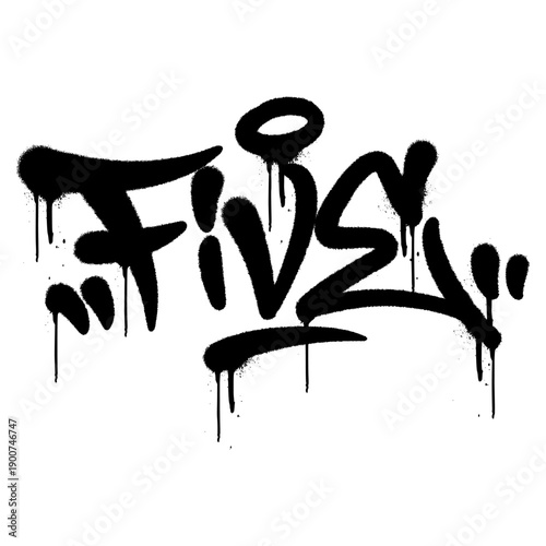 Urban street art "FIVE" graffiti tag vector. Hand drawn black lettering with spray drip effect for hip hop posters, street wear branding, and creative apparel design.