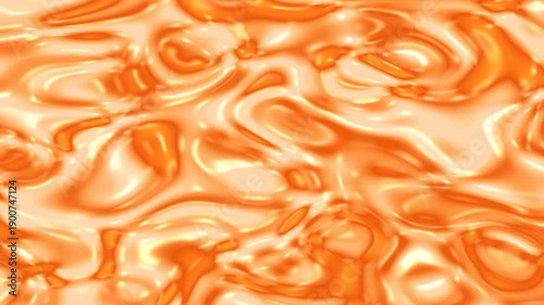 An abstract image with flowing, irregular glossy orange and beige patterns