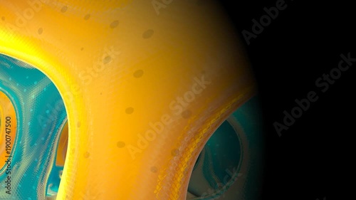 Abstract swirling colorful patterns with bright yellow, cyan, and black accents