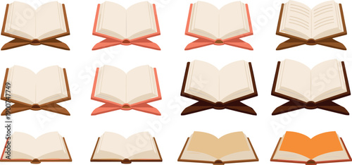 Set of open book vector illustrations in flat style for education, reading, learning and knowledge concepts