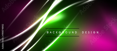 Abstract neon lines create dynamic gradient background. Vivid purple, green hues dominate design, offering modern aesthetic.