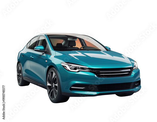 Obraz na płótnie Teal Electric Hatchback Front Angle Isolated Cutout PNG