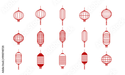 Set Of Chinese New Year Lanter Outline Icon, Simple Icon Vector Design, best used for presentation, application, web and banner