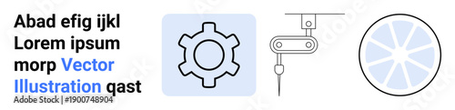 Gear icon, robotic arm in motion, and abstract pattern merged with text layout. Ideal for engineering, robotics, automation, design, technical concepts, industry simple landing page