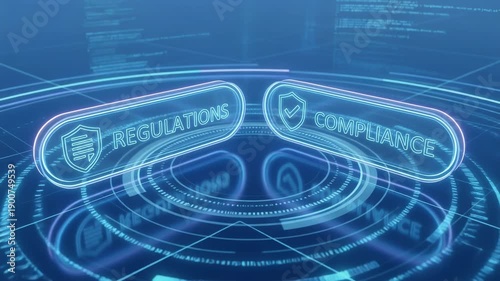 Wallpaper Mural Blue futuristic digital concept of regulations and compliance with holographic interface and security icons Torontodigital.ca