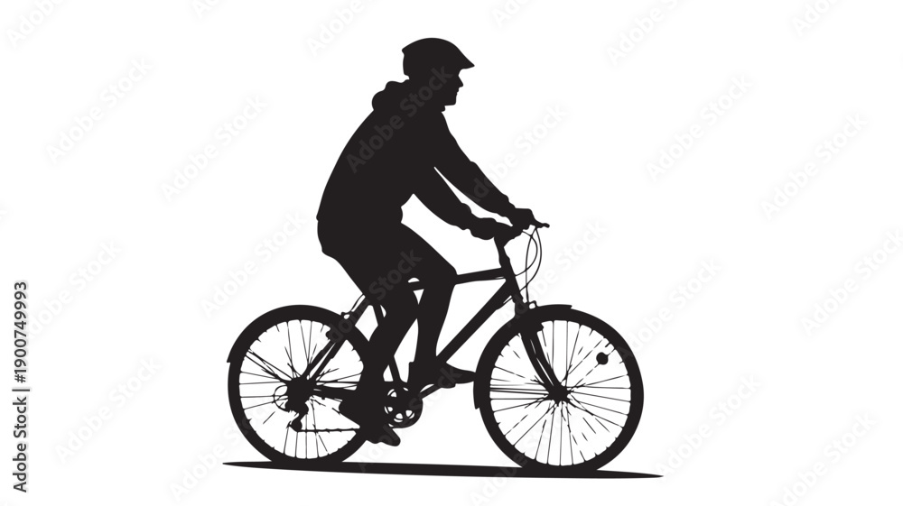 Fototapeta premium Cyclist Silhouette in Dynamic Motion with High Contrast Lighting on Simple White Background for Sports Advertising