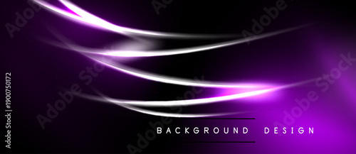 Abstract purple light streaks over black background. Smooth curves create dynamic visual effect. Modern design element for digital projects.