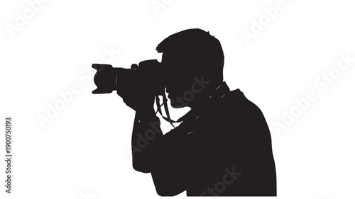 Silhouette of man pointing with binoculars in mysterious dark tone on white background for advertising
