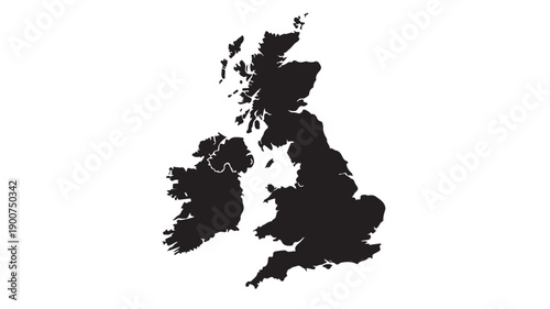 United Kingdom Map Silhouette in Simple Monochrome Black on White Background for Geographic Illustration
