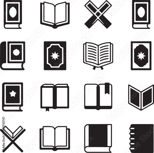 Islamic Books and Holy Quran Icons Collection, Vector Illustration