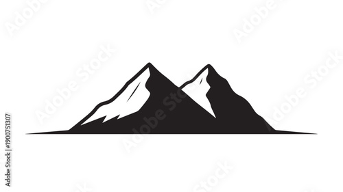 Simple black and white illustration of two mountain peaks.