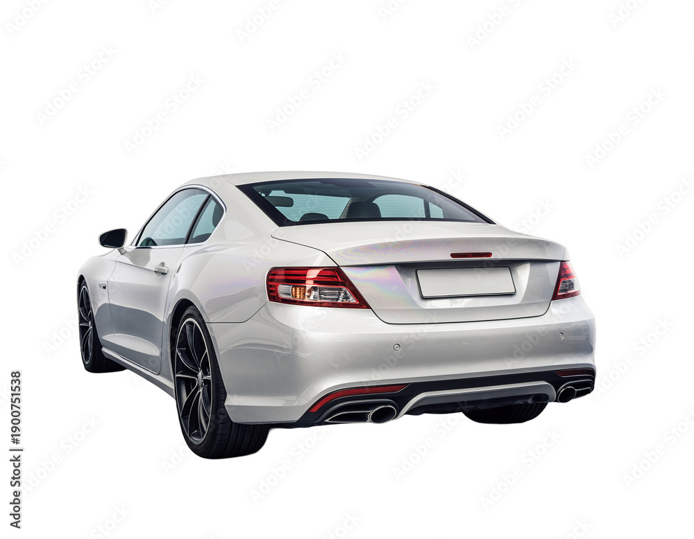 Naklejka premium Pearl White Luxury Coupe Rear View Isolated Cutout PNG