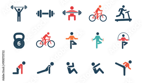Fitness and Gym Activity Solid Vector Icon Set for Workout and Training