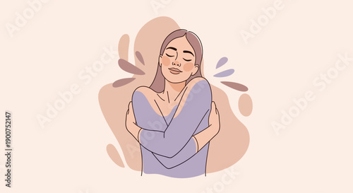 Self Love and Self Care Illustration of Woman Hugging Herself