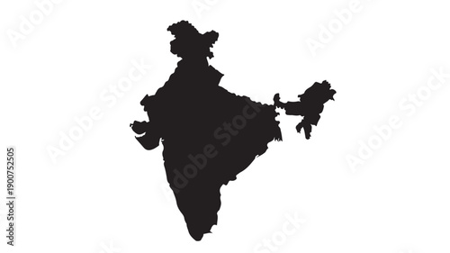 Silhouette of India Map on White Background.
