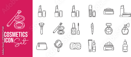 Professional Beauty Products and Cosmetics Essentials Icon Collection