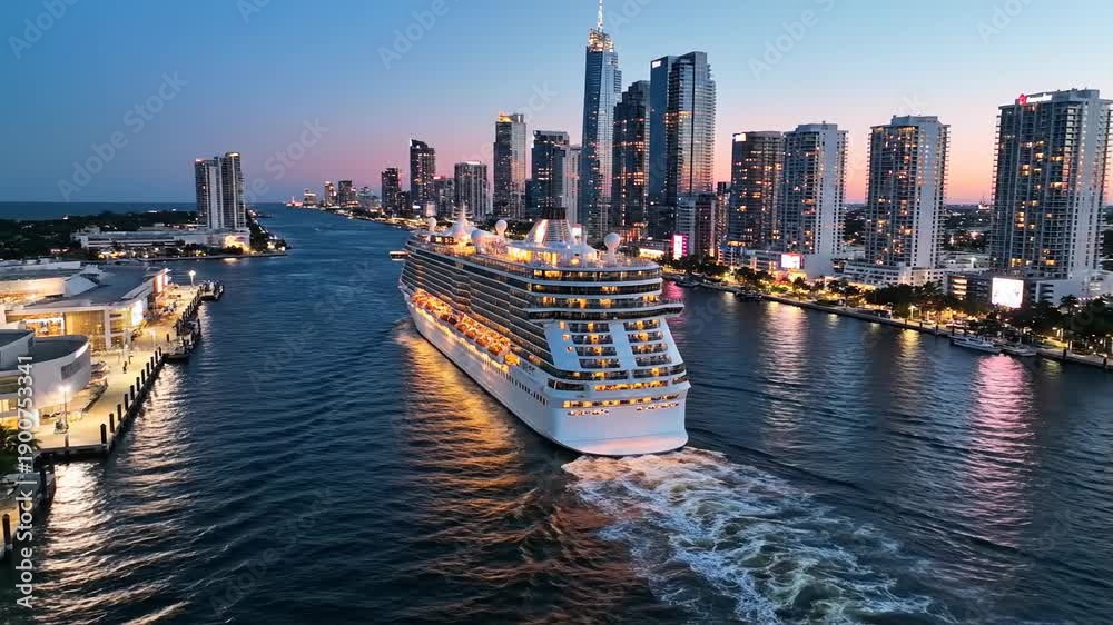custom made wallpaper toronto digitalCruise Ship Sailing Through City Canal at Sunset with Skyscrapers.
