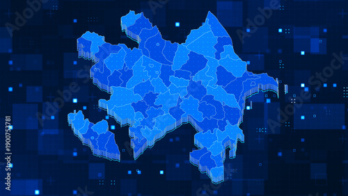 Obraz na płótnie A high-tech digital silhouette map of Azerbaijan integrated with a glowing data network and cyber security aesthetic