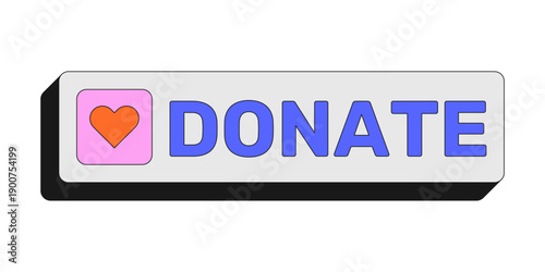 Donate rectangular UI web button. Charity support. Financial contribution. Give donation. Fundraising prompt. Colorful clickable element. Call to action for social media, streaming. Rubik font used